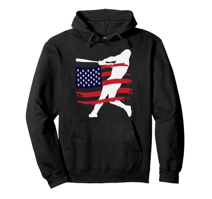 American Flag Baseball Player Silhouette Hoodie - Novelty Apparel Unisex - T-Shirt, Sweatshirt, Hoodie