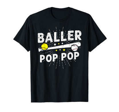 Baller Pop Pop Proud Softball T-Shirt - Custom Art Print for Adults - T-Shirt, Sweatshirt, Hoodie