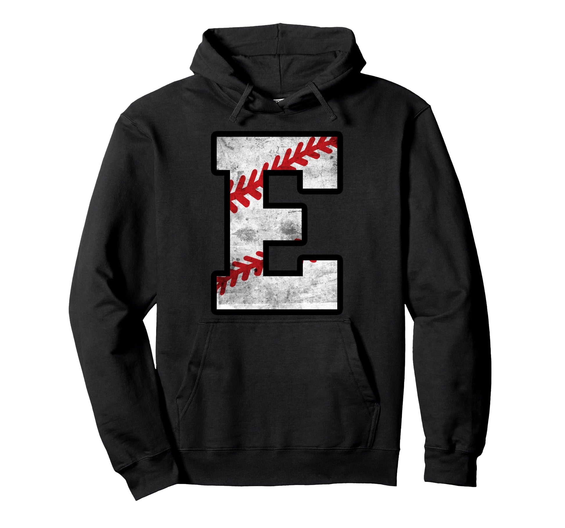 Distressed Baseball Letter E Hoodie - Trendy Graphic Unisex - T-Shirt, Sweatshirt, Hoodie