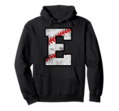 Distressed Baseball Letter E Hoodie - Trendy Graphic Unisex - T-Shirt, Sweatshirt, Hoodie