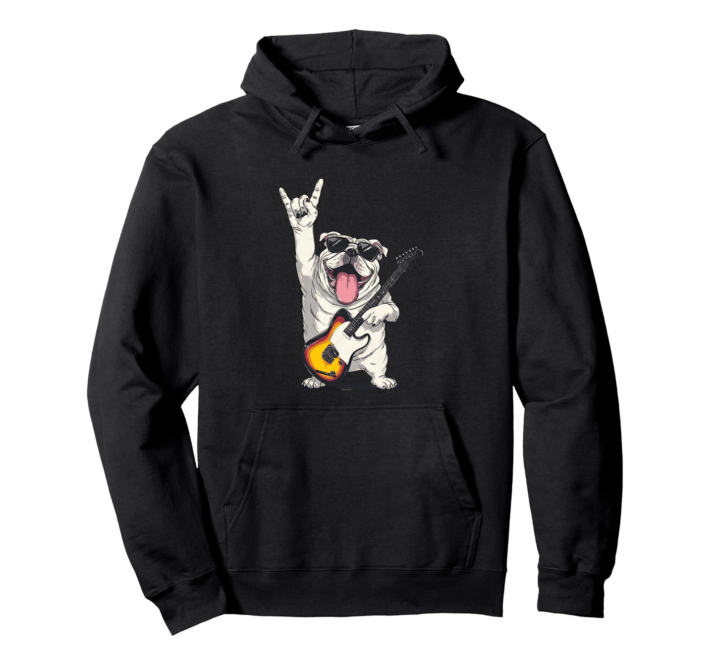Funny Bulldog Rock Music Guitar Player Hoodie - Streetwear Style Unisex - T-Shirt, Sweatshirt, Hoodie