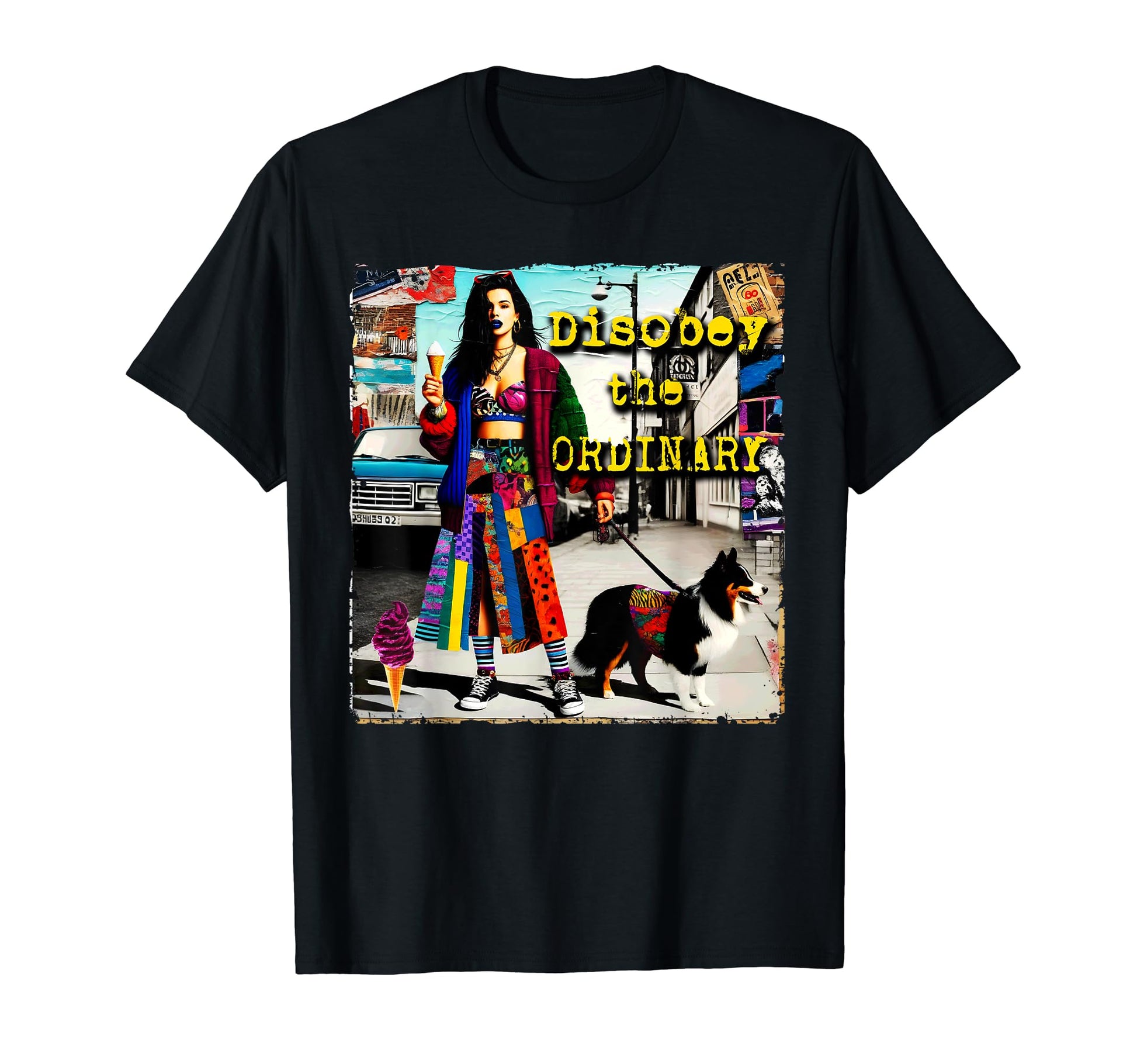 90S Dog Pop Punk Grunge Colorful T-Shirt - Graphic Print for Adults - T-Shirt, Sweatshirt, Hoodie
