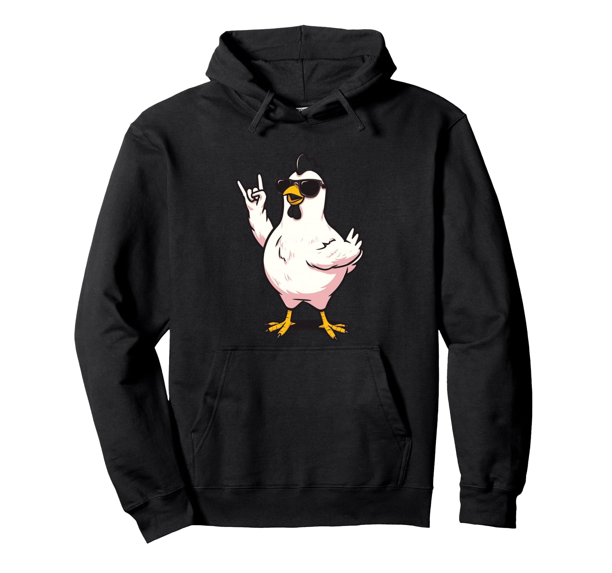 Funny Chicken Rock And Roll Bird Cartoon Hoodie - Unique Graphic Unisex - T-Shirt, Sweatshirt, Hoodie