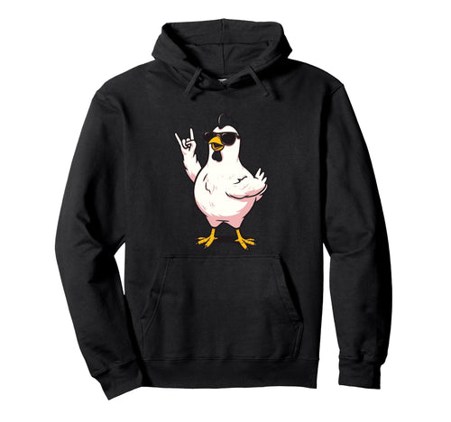 Funny Chicken Rock And Roll Bird Cartoon Hoodie - Unique Graphic Unisex - T-Shirt, Sweatshirt, Hoodie