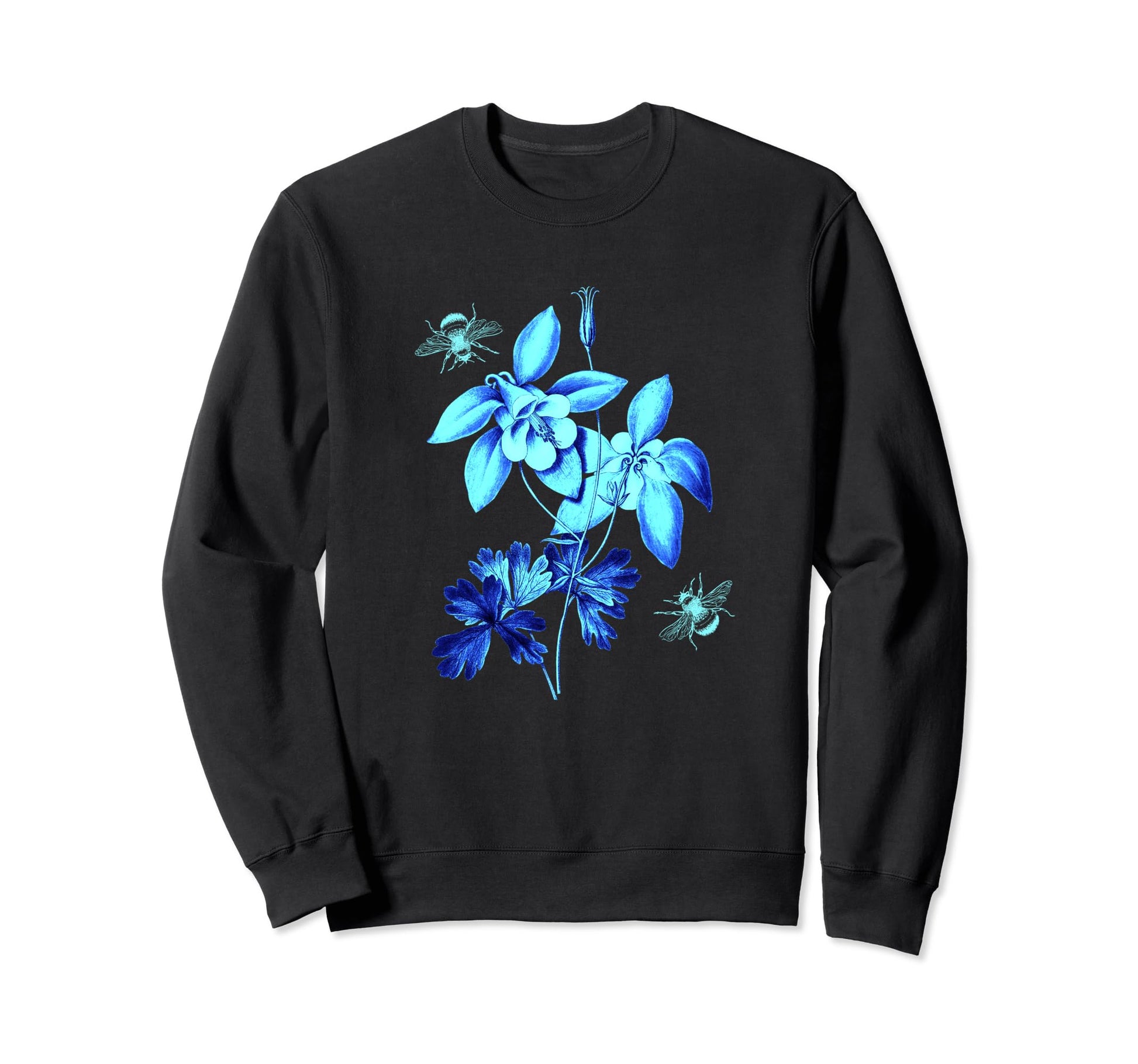 Botanical Garden Blue Flower Bee Sweatshirt - Custom Art Print Unisex - T-Shirt, Sweatshirt, Hoodie