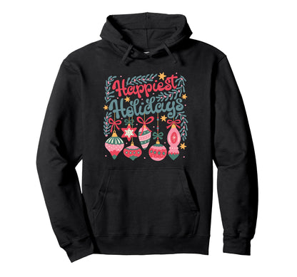 Boho Happiest Holidays Ornaments Hoodie - Aesthetic Graphic for Adults - T-Shirt, Sweatshirt, Hoodie