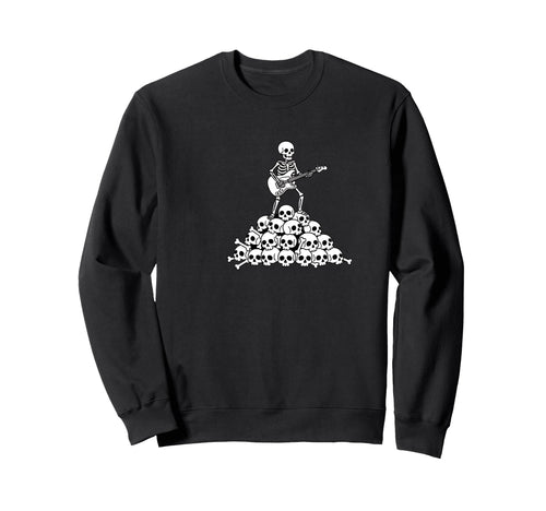 Skeleton Playing Guitar Skull Pile Sweatshirt - Fun Novelty Design Unisex - T-Shirt, Sweatshirt, Hoodie