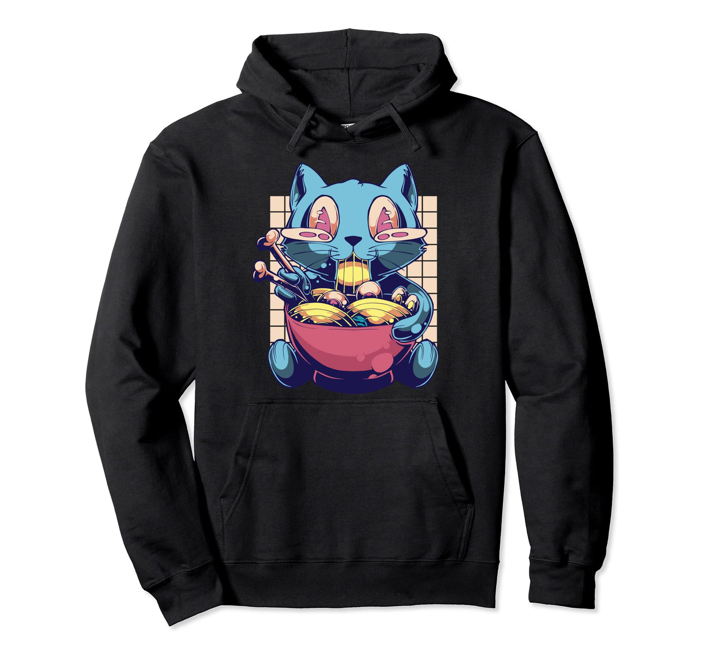 Anime Kuwaii Cat Eat Ramen Vaporwave 90S Hoodie - Custom Art Print Unisex - T-Shirt, Sweatshirt, Hoodie
