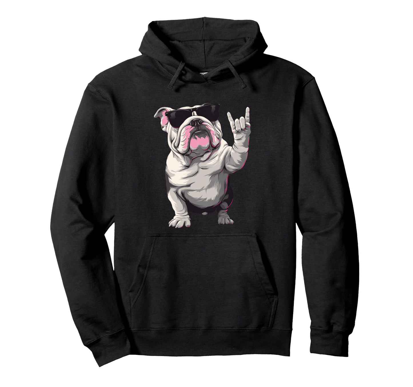 Bulldog English Sunglasses Rock Hand Hoodie - Streetwear Style for Adults - T-Shirt, Sweatshirt, Hoodie