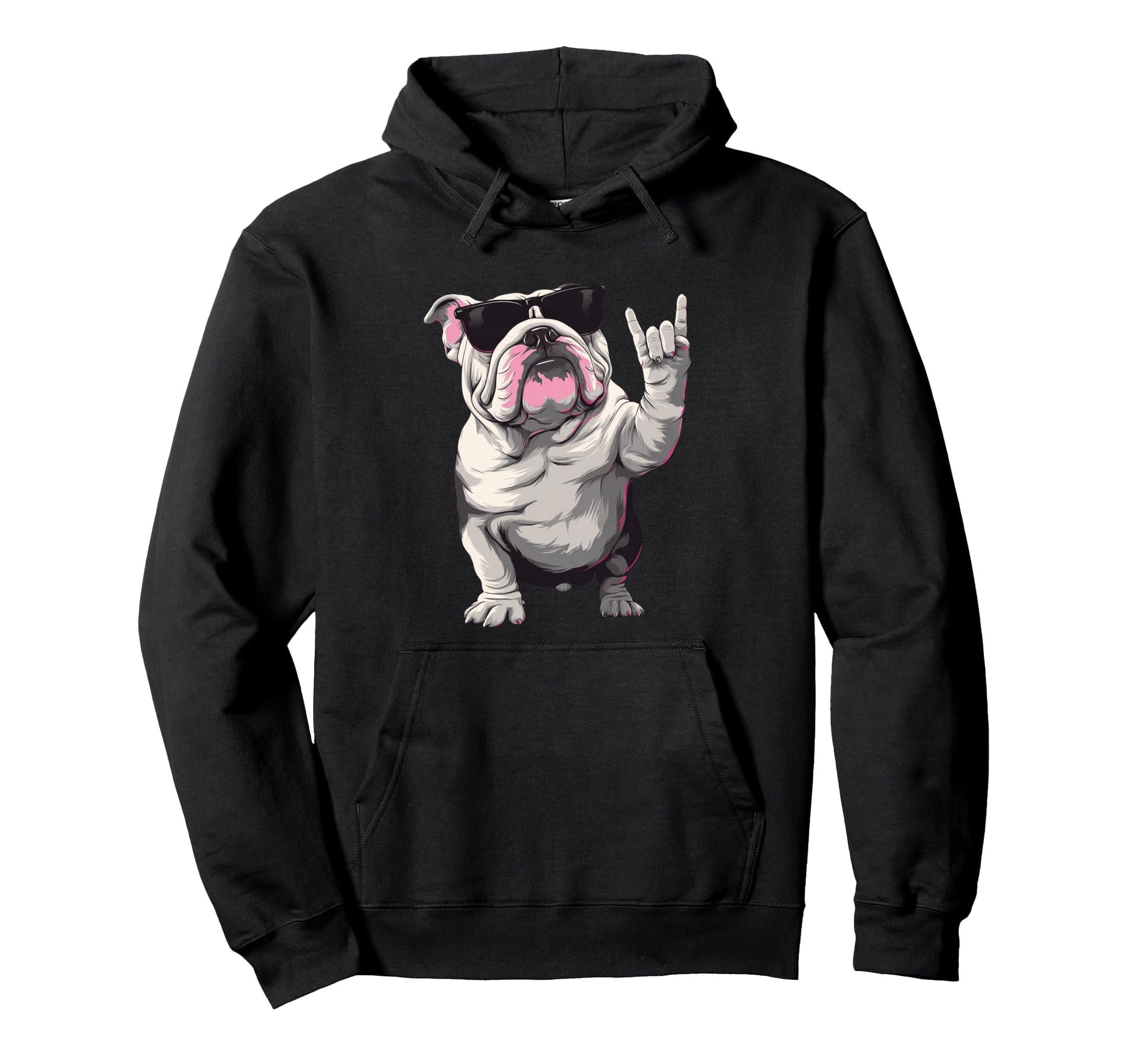 Bulldog English Sunglasses Rock Hand Hoodie - Streetwear Style for Adults - T-Shirt, Sweatshirt, Hoodie