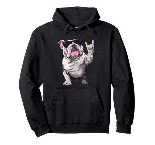 Bulldog English Sunglasses Rock Hand Hoodie - Streetwear Style for Adults - T-Shirt, Sweatshirt, Hoodie