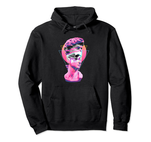 Vaporwave Statue David Bust Skull 80S Hoodie - Unique Graphic for Adults - T-Shirt, Sweatshirt, Hoodie