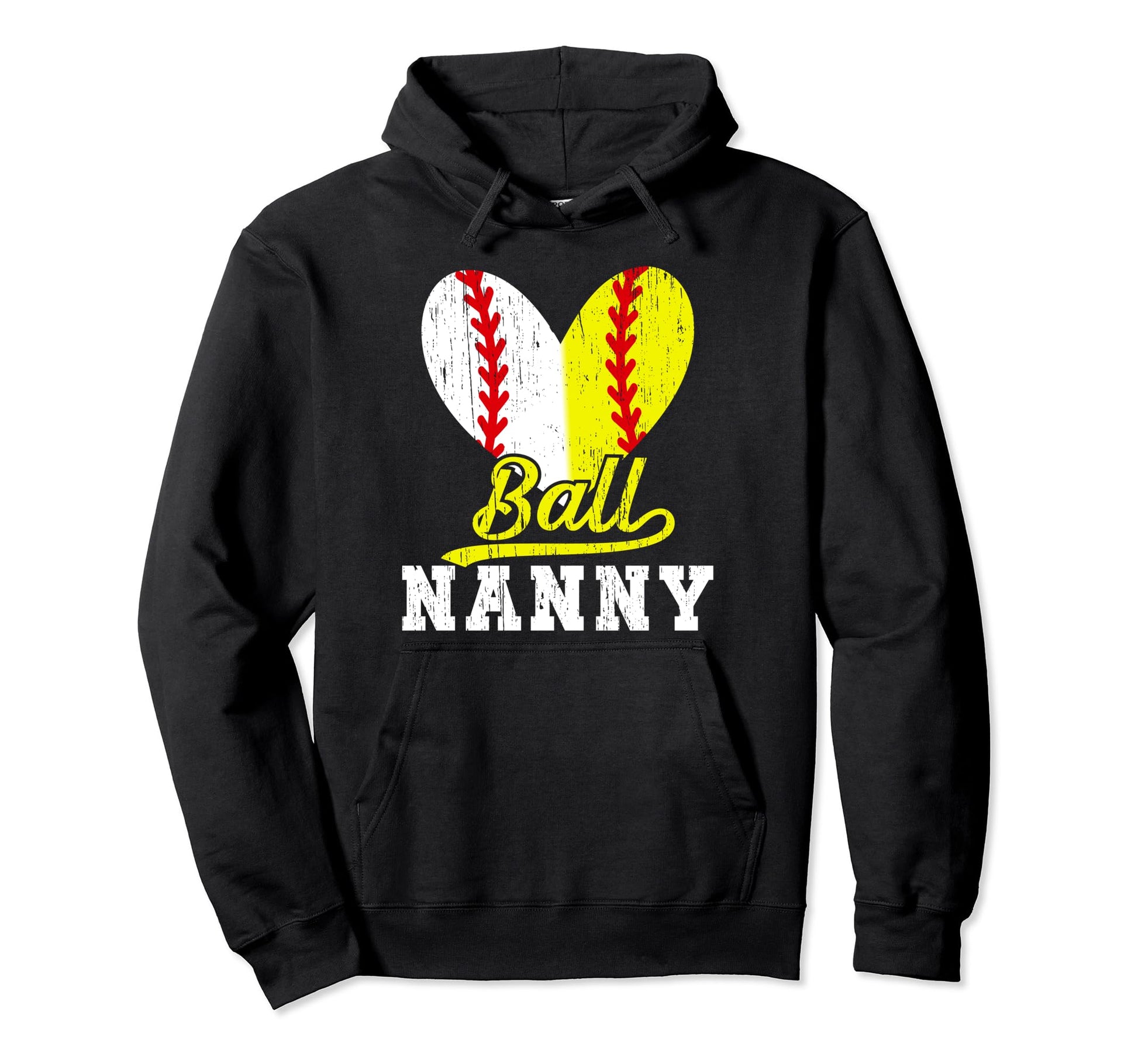 Ball Nanny Heart Baseball Softball Nanny Hoodie - Streetwear Style Unisex - T-Shirt, Sweatshirt, Hoodie