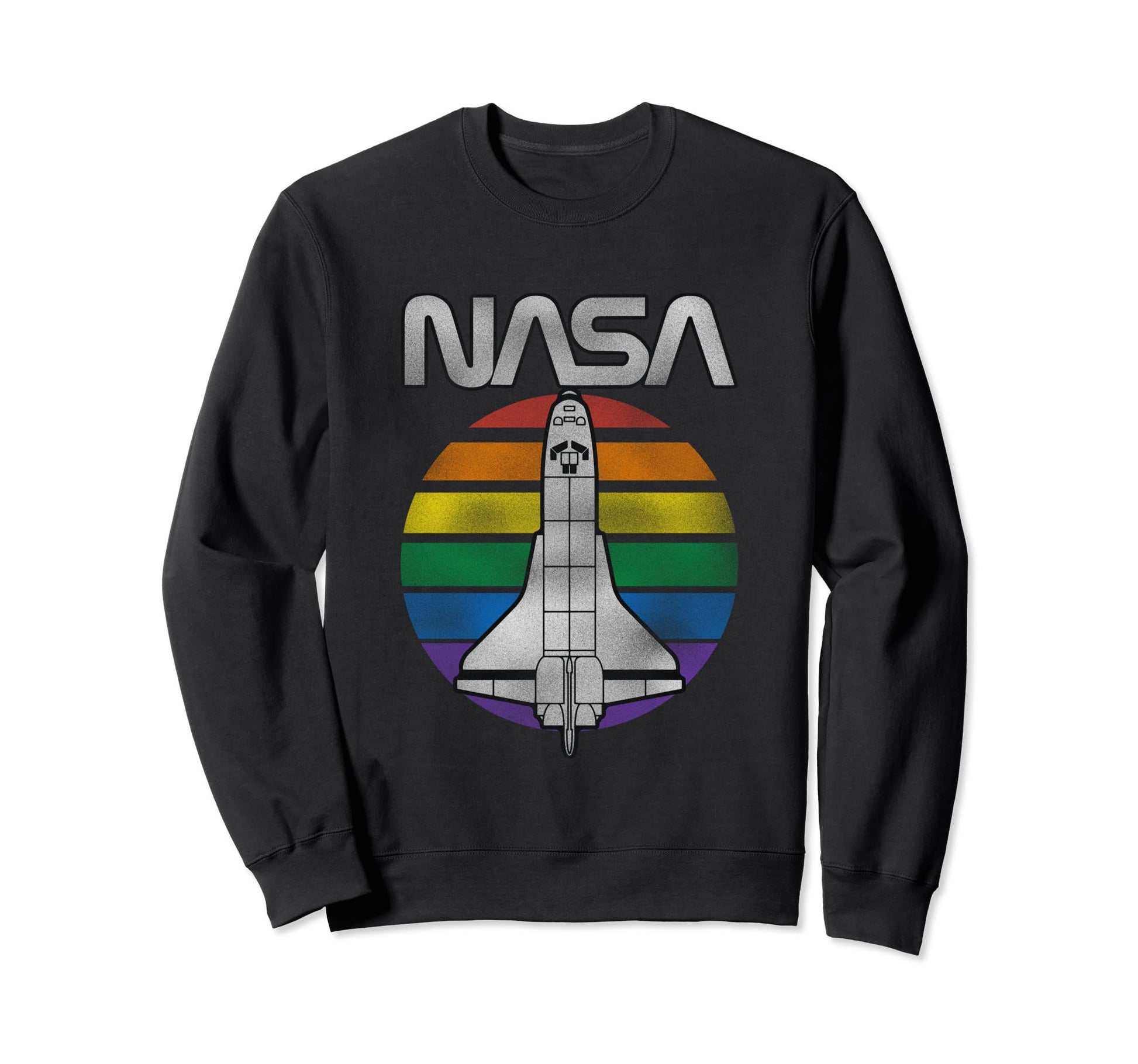 Nasa Space Shuttle Rainbow Stripe Sweatshirt - Fun Novelty Design Unisex - T-Shirt, Sweatshirt, Hoodie