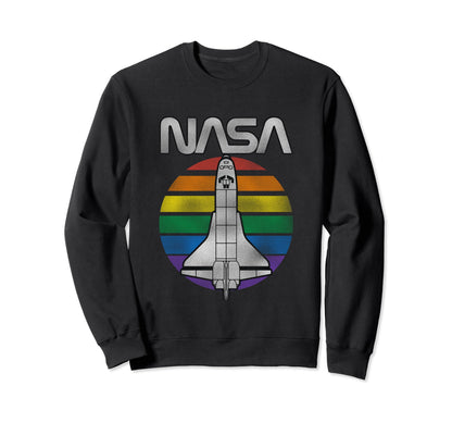 Nasa Space Shuttle Rainbow Stripe Sweatshirt - Fun Novelty Design Unisex - T-Shirt, Sweatshirt, Hoodie