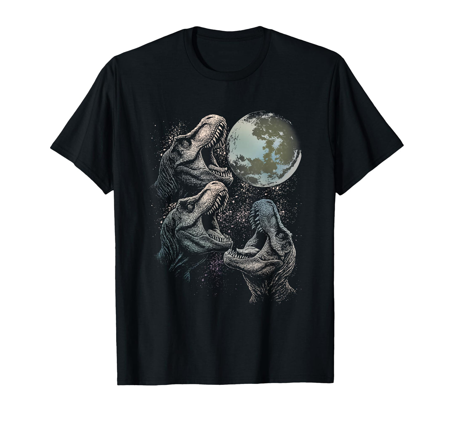 Three Velociraptor Dinosaur Howling To Moon T-Shirt - Graphic Print Unisex - T-Shirt, Sweatshirt, Hoodie