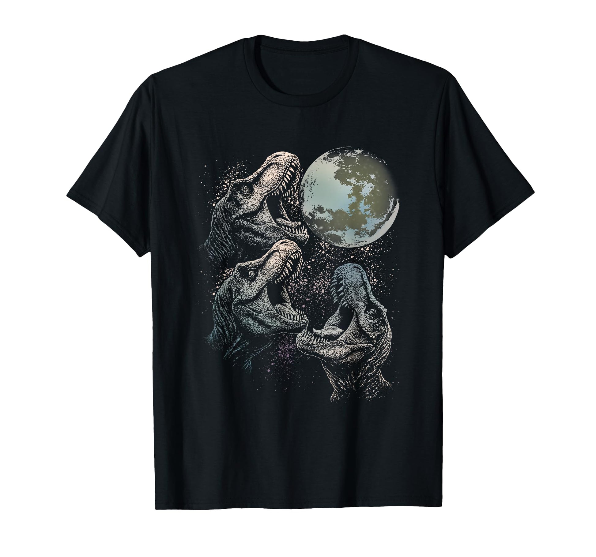 Three Velociraptor Dinosaur Howling To Moon T-Shirt - Graphic Print Unisex - T-Shirt, Sweatshirt, Hoodie