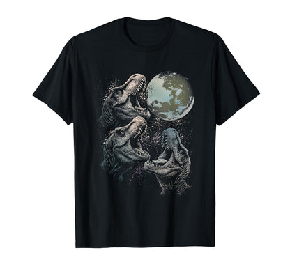 Three Velociraptor Dinosaur Howling To Moon T-Shirt - Graphic Print Unisex - T-Shirt, Sweatshirt, Hoodie