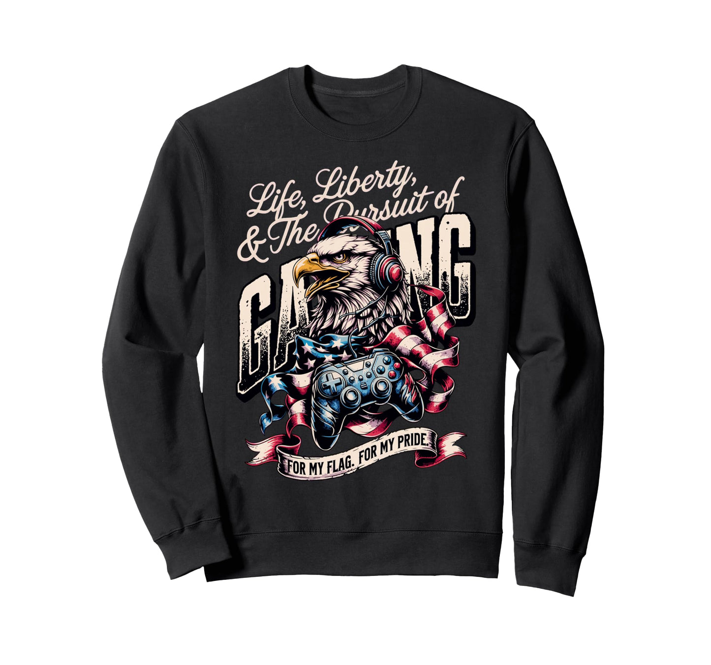 Funny Patriotic Gaming Proud Usa Sweatshirt - Graphic Print Men Women - T-Shirt, Sweatshirt, Hoodie