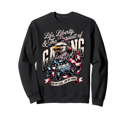 Funny Patriotic Gaming Proud Usa Sweatshirt - Graphic Print Men Women - T-Shirt, Sweatshirt, Hoodie