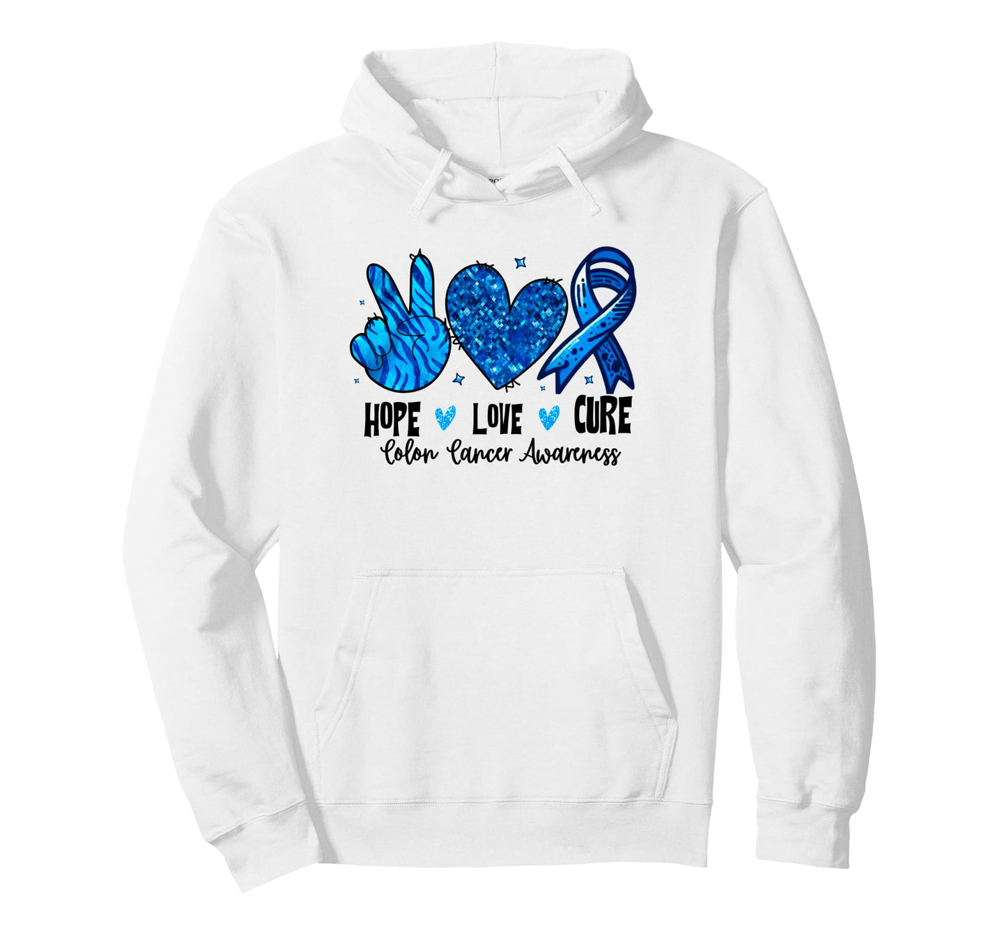 Hope Peace Love Cure Ribbon Colon Cancer Hoodie - Minimalist Print Unisex - T-Shirt, Sweatshirt, Hoodie