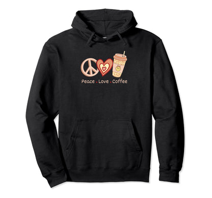Peace Love Coffee Heart Peace Sign Coffee Hoodie - Custom Art Print Unisex - T-Shirt, Sweatshirt, Hoodie