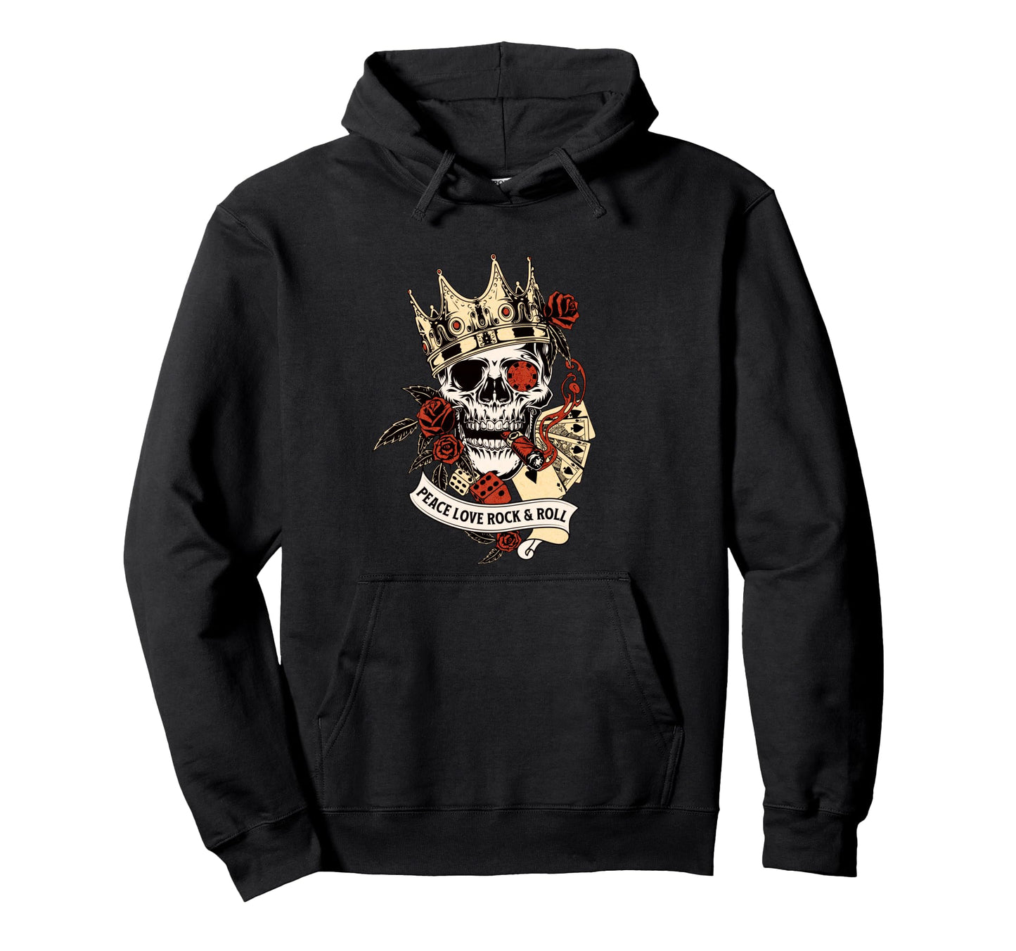 Peace Love Rock And Roll Skull Hoodie - Casual Everyday Wear Unisex - T-Shirt, Sweatshirt, Hoodie