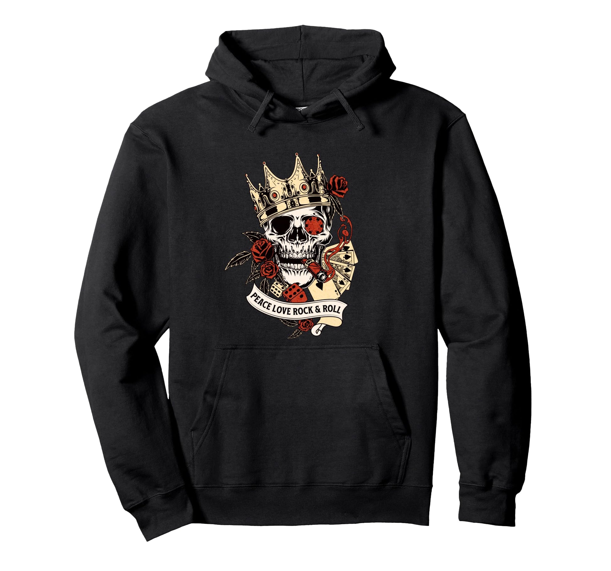 Peace Love Rock And Roll Skull Hoodie - Casual Everyday Wear Unisex - T-Shirt, Sweatshirt, Hoodie