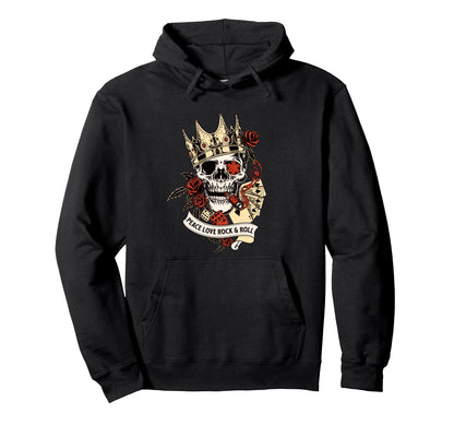 Peace Love Rock And Roll Skull Hoodie - Casual Everyday Wear Unisex - T-Shirt, Sweatshirt, Hoodie