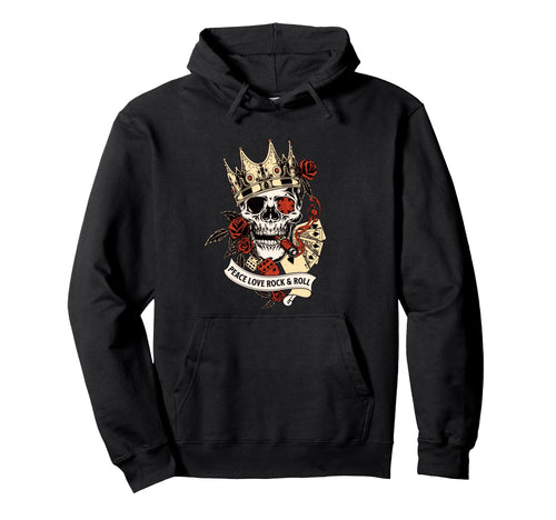 Peace Love Rock And Roll Skull Hoodie - Casual Everyday Wear Unisex - T-Shirt, Sweatshirt, Hoodie