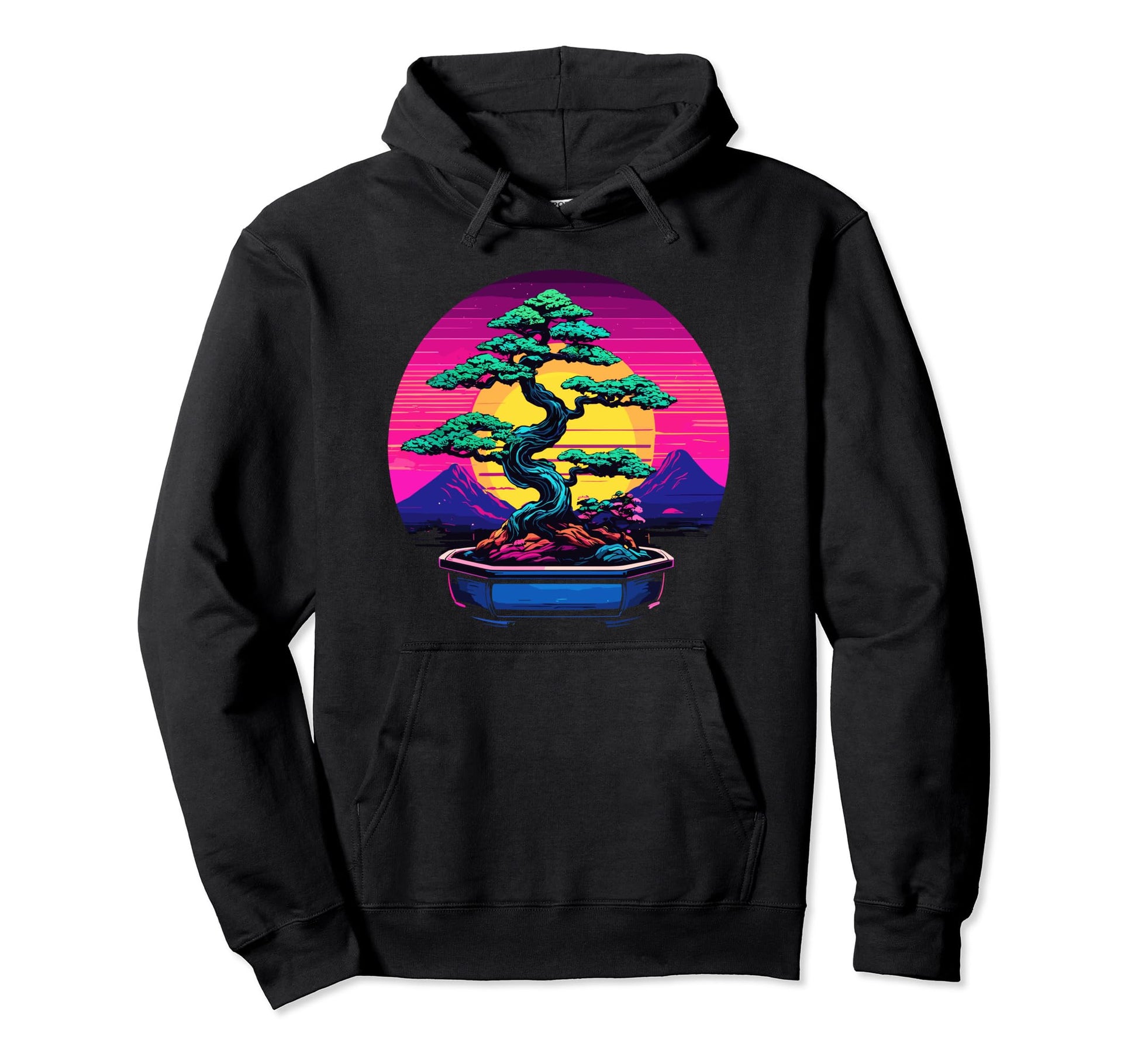 Bonsai Tree Vaporwave Cyberpunk Japan Hoodie - Trendy Graphic for Adults - T-Shirt, Sweatshirt, Hoodie