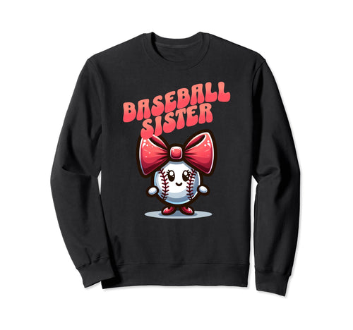 Baseball Sister Cartoon Coquette Bow Sweatshirt - Minimalist Print Unisex - T-Shirt, Sweatshirt, Hoodie