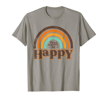 Think Happy Be Happy Rainbow Boho T-Shirt - Custom Art Print for Adults - T-Shirt, Sweatshirt, Hoodie