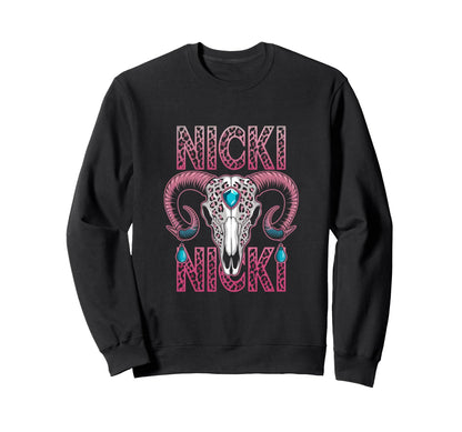 Custom Nicki Name Wife Bull Skeleton Sweatshirt - Graphic Print for Adults - T-Shirt, Sweatshirt, Hoodie