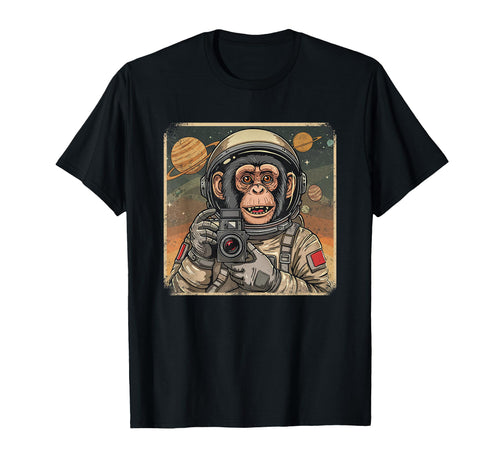 Astronaut Monkey Space Travel Old Camera T-Shirt - Custom Art Print Unisex - T-Shirt, Sweatshirt, Hoodie