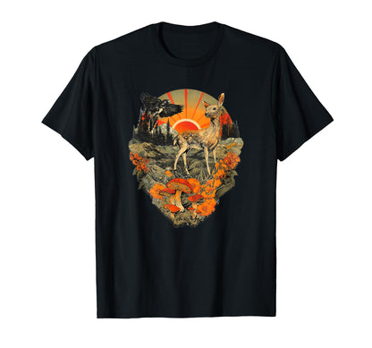 Deer Crow Forest Animal Art Boho T-Shirt - Fun Novelty Design Men Women - T-Shirt, Sweatshirt, Hoodie
