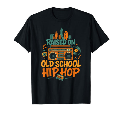 Raised Old School Hip Hop Boombox T-Shirt - Minimalist Print Men Women - T-Shirt, Sweatshirt, Hoodie