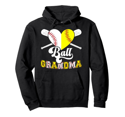 Ball Grandma Heart Softball Baseball Hoodie - Minimalist Print Unisex - T-Shirt, Sweatshirt, Hoodie