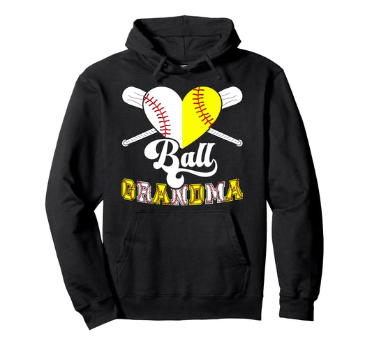 Ball Grandma Heart Softball Baseball Hoodie - Minimalist Print Unisex - T-Shirt, Sweatshirt, Hoodie