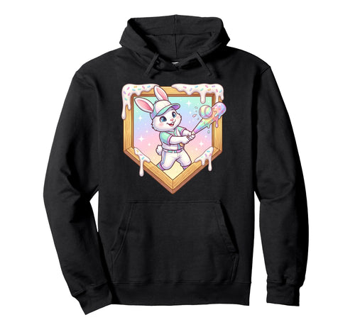 Happy Easter Bunny Playing Baseball Hoodie - Fun Novelty Design Men Women - T-Shirt, Sweatshirt, Hoodie
