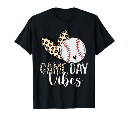 Game Day Vibes Leopard Heart Baseball T-Shirt - Graphic Print for Adults - T-Shirt, Sweatshirt, Hoodie