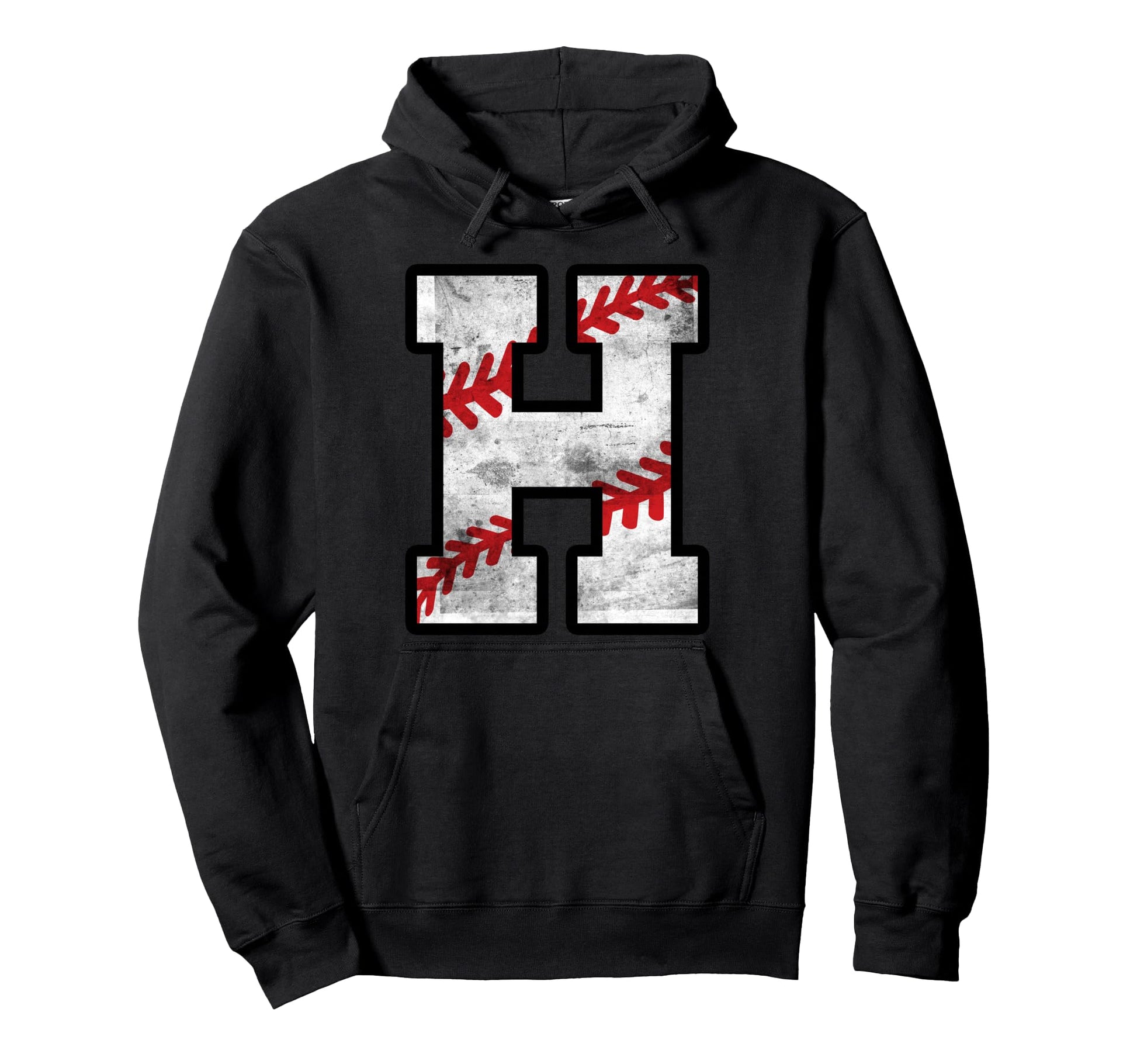 Distressed Baseball Letter H Hoodie - Casual Everyday Wear Men Women - T-Shirt, Sweatshirt, Hoodie