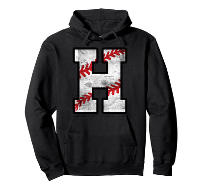 Distressed Baseball Letter H Hoodie - Casual Everyday Wear Men Women - T-Shirt, Sweatshirt, Hoodie