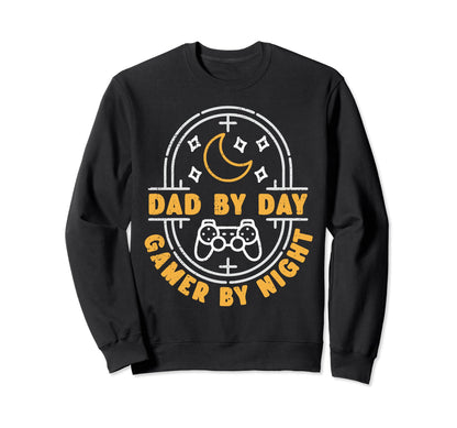 Dad Day Gamer Night Gamepad And Moon Sweatshirt - Trendy Graphic Unisex - T-Shirt, Sweatshirt, Hoodie