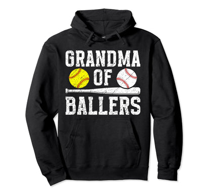 Grandma Ballers Baseball Softball Grandma Hoodie - Graphic Print Unisex - T-Shirt, Sweatshirt, Hoodie