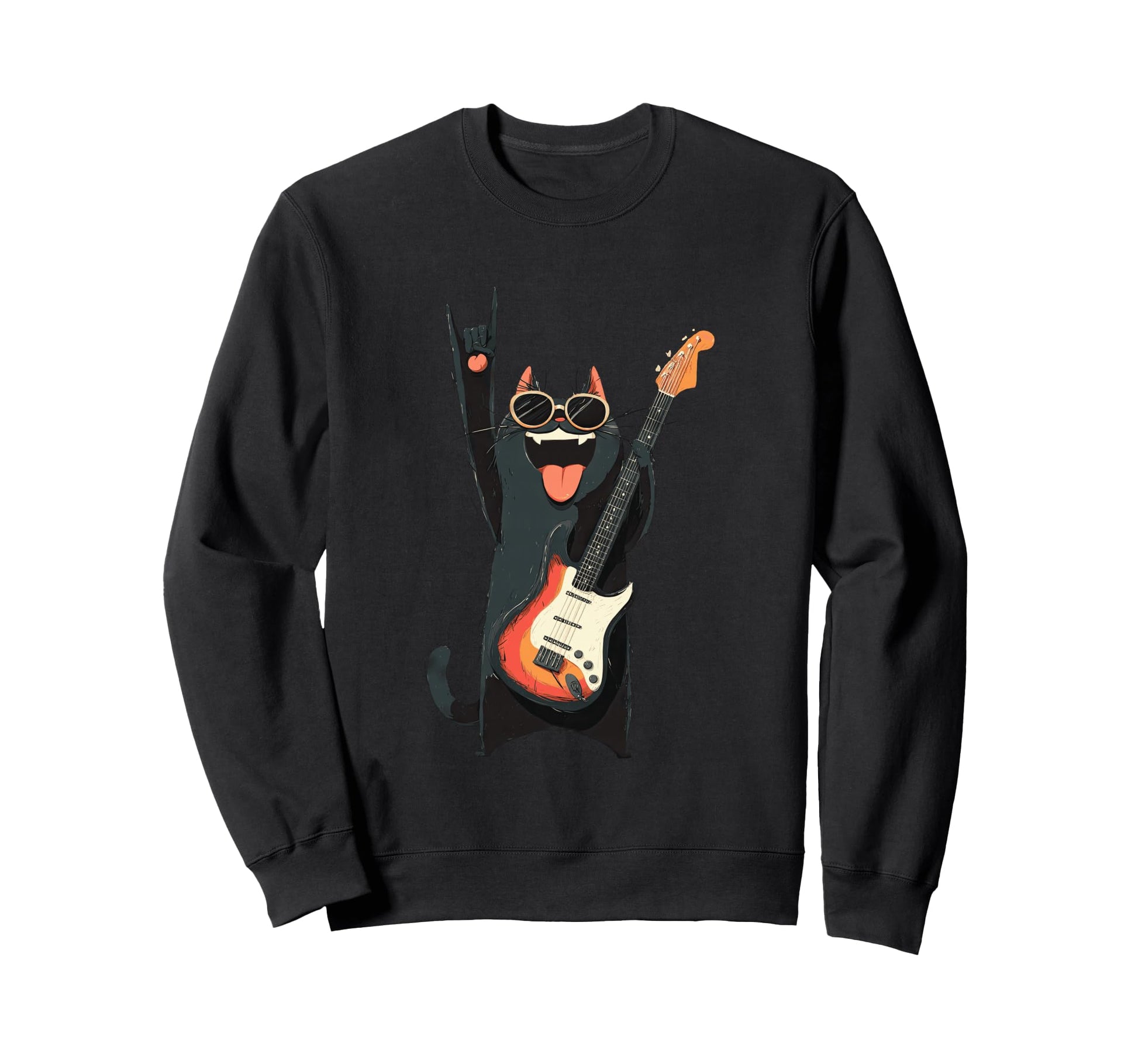 Cat Guitar Lover Rock Music Sweatshirt - Fun Novelty Design Unisex - T-Shirt, Sweatshirt, Hoodie