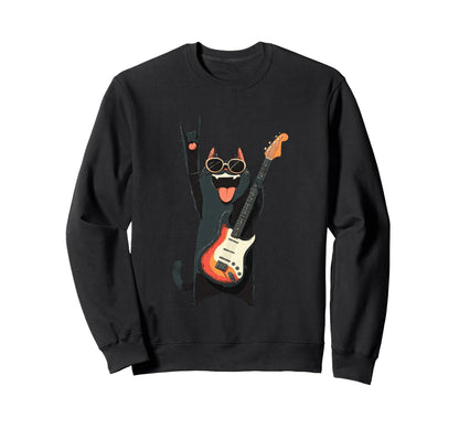 Cat Guitar Lover Rock Music Sweatshirt - Fun Novelty Design Unisex - T-Shirt, Sweatshirt, Hoodie