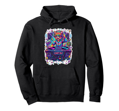 Rainbow Dj Cat Edm Music Funny 80S Retrowave Hoodie - Trendy Graphic Unisex - T-Shirt, Sweatshirt, Hoodie