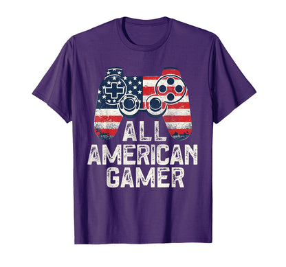 All American Gamer 4Th July Video T-Shirt - Casual Everyday Wear Unisex - T-Shirt, Sweatshirt, Hoodie
