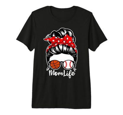 Mom Life Messy Bun Hair Baseball T-Shirt - Custom Art Print Unisex - T-Shirt, Sweatshirt, Hoodie